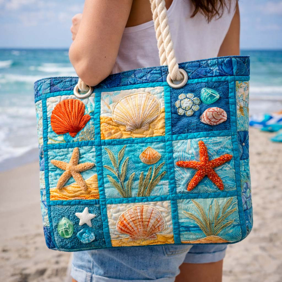 Handgefertigte Strandtasche | Muscheln an der Küste